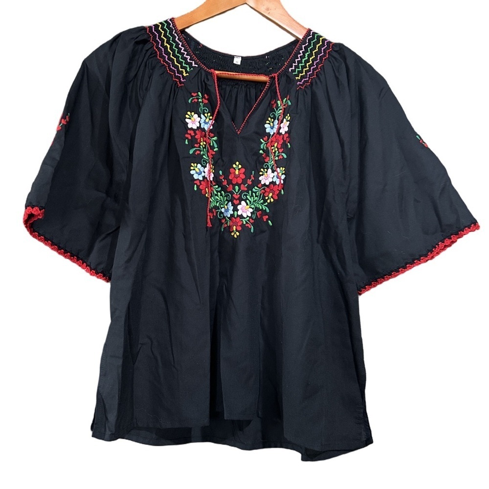 Embroidered Black Women's Top Size S